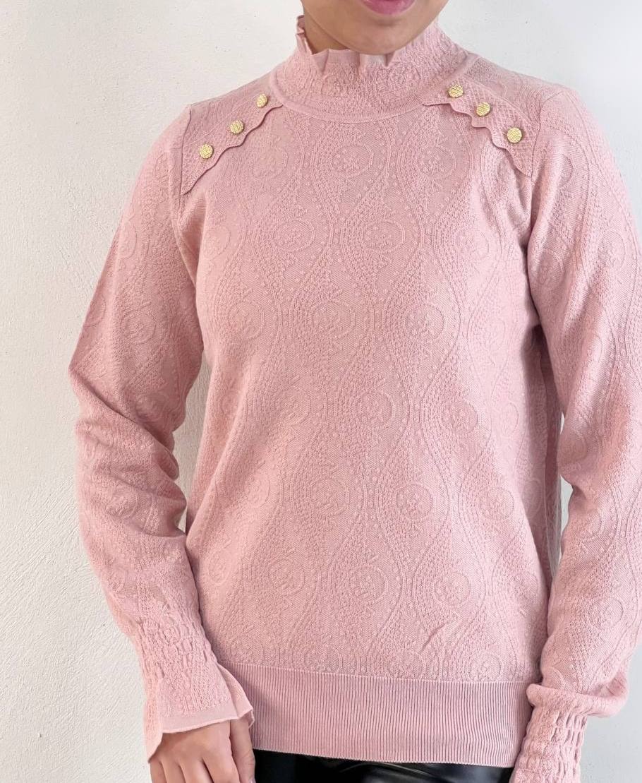 پلیور بافت سرشانه دکمه آستین مچی کد 5178