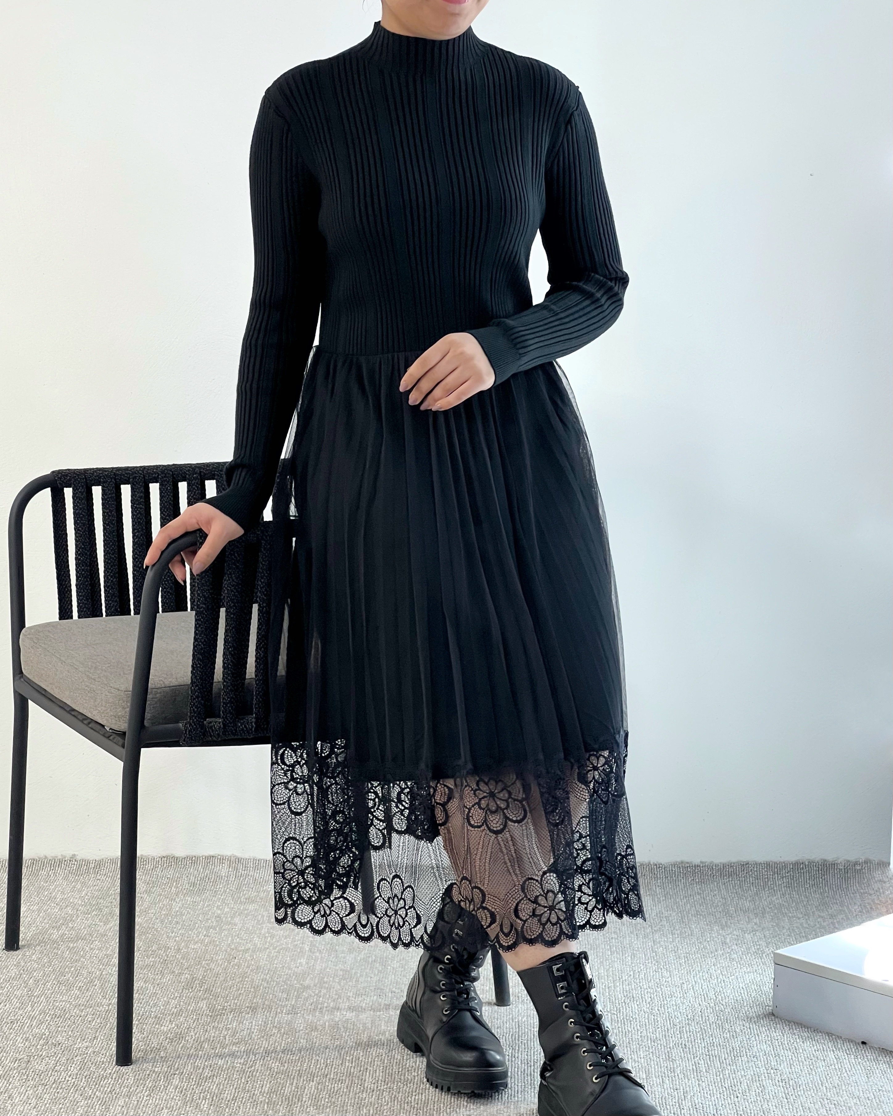 پیراهن بافت دامن توری مدل 2 کد 5134