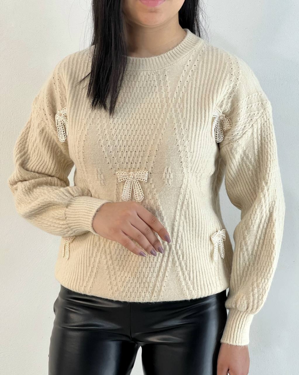 پلیور بافت گل برجسته پاپیون کد 5190