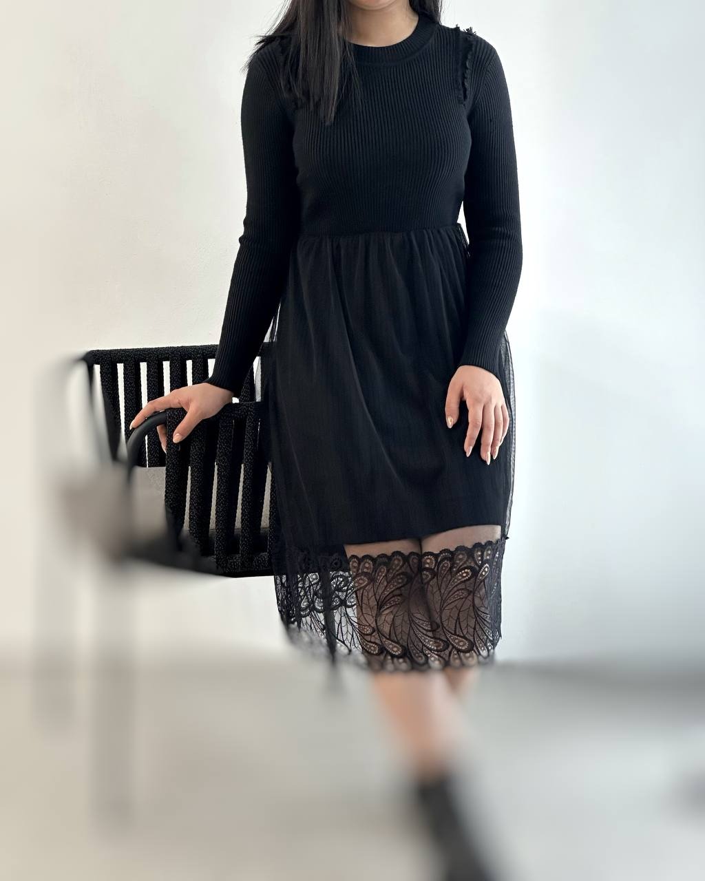 پیراهن بافت دامن توری مدل 3 کد 5200