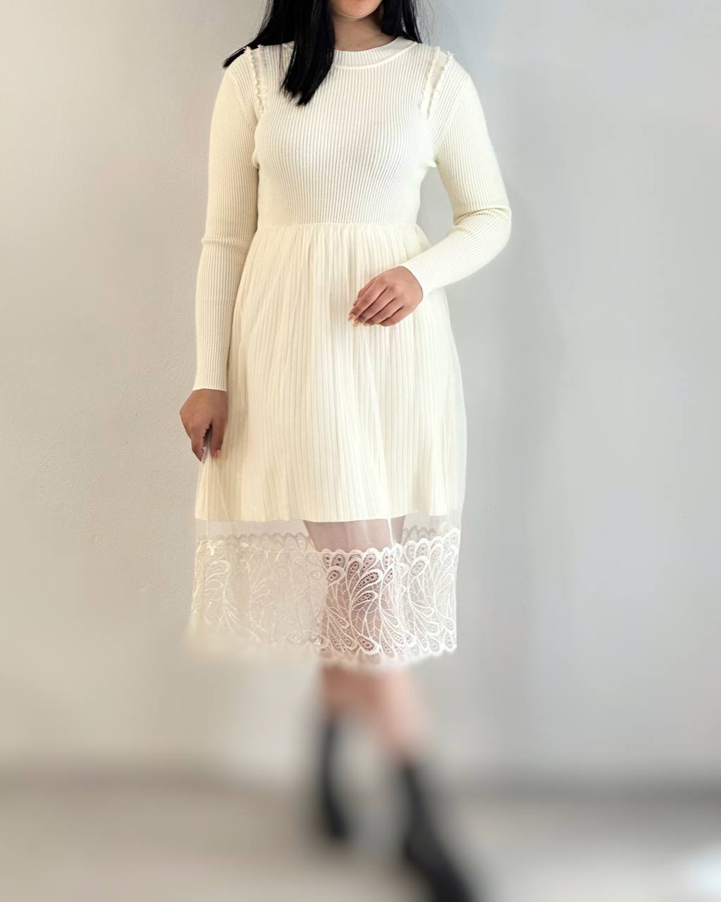 پیراهن بافت دامن توری مدل 3 کد 5200