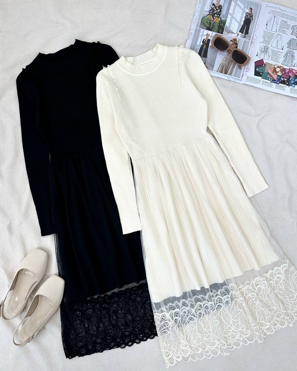 پیراهن بافت دامن توری مدل 3 کد 5200