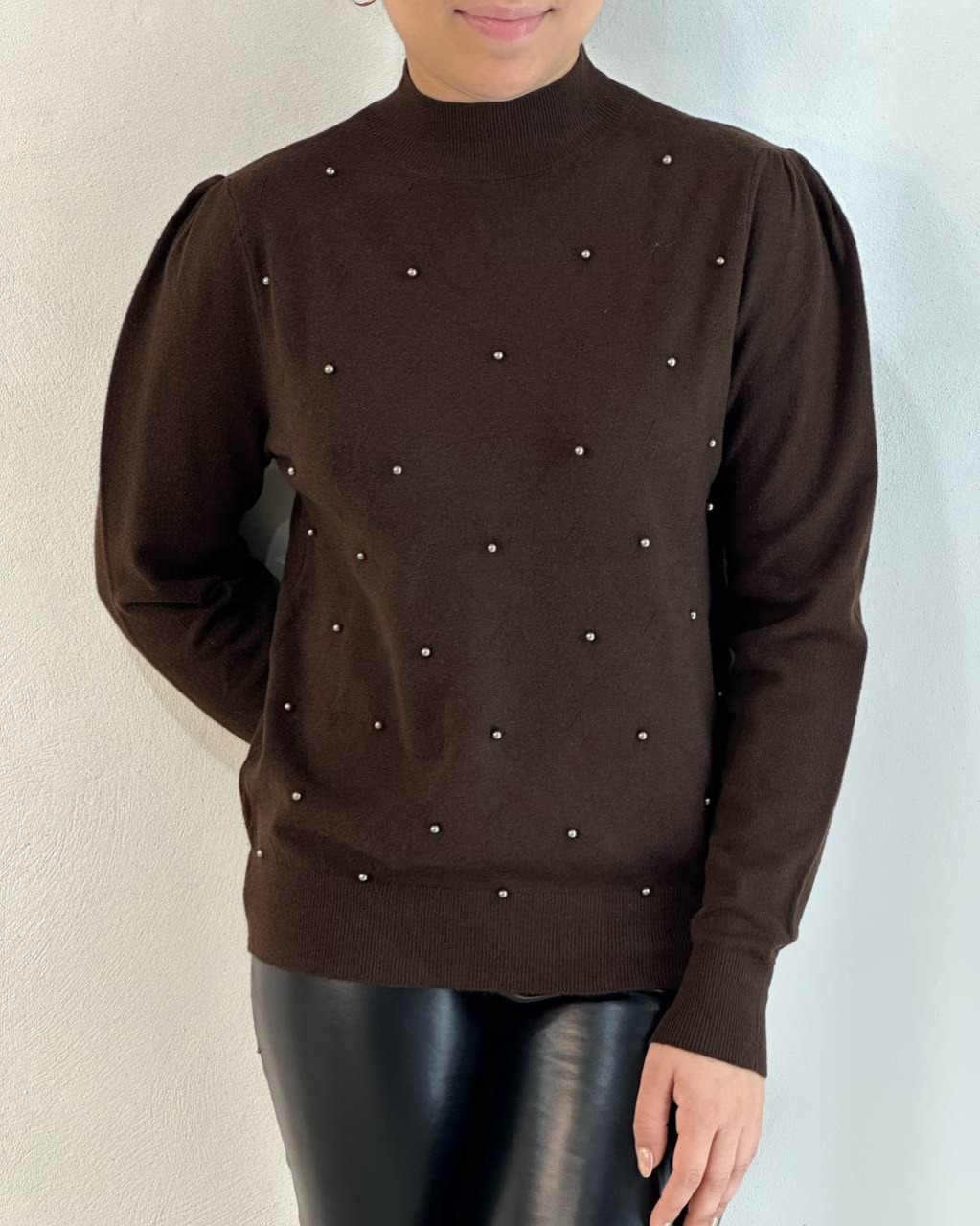 پلیور بافت یقه ایستاده مروارید کد 5202