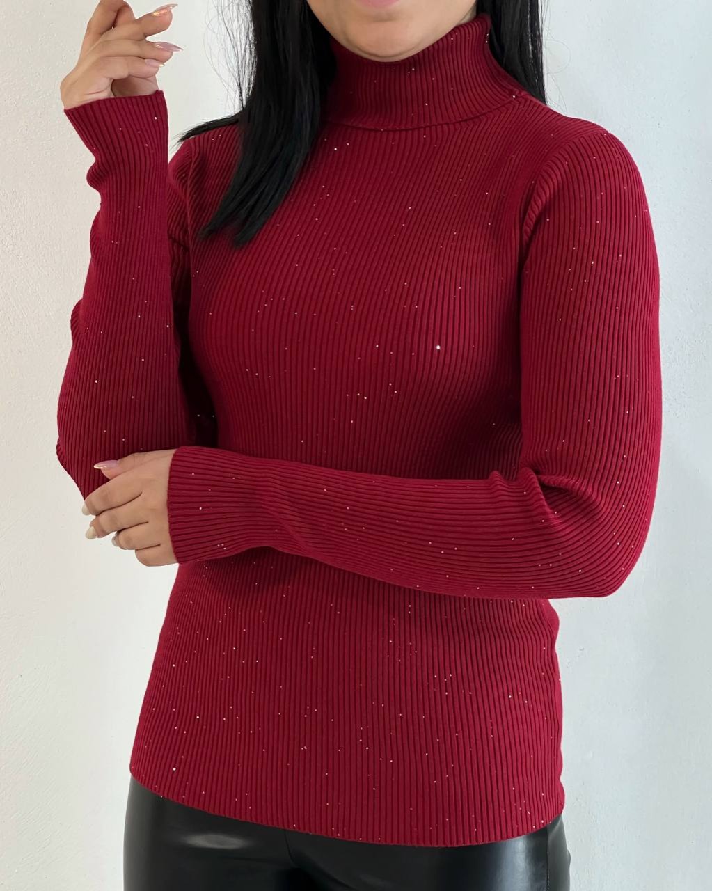 پلیور بافت یقه اسکی شاین دار کد 5204