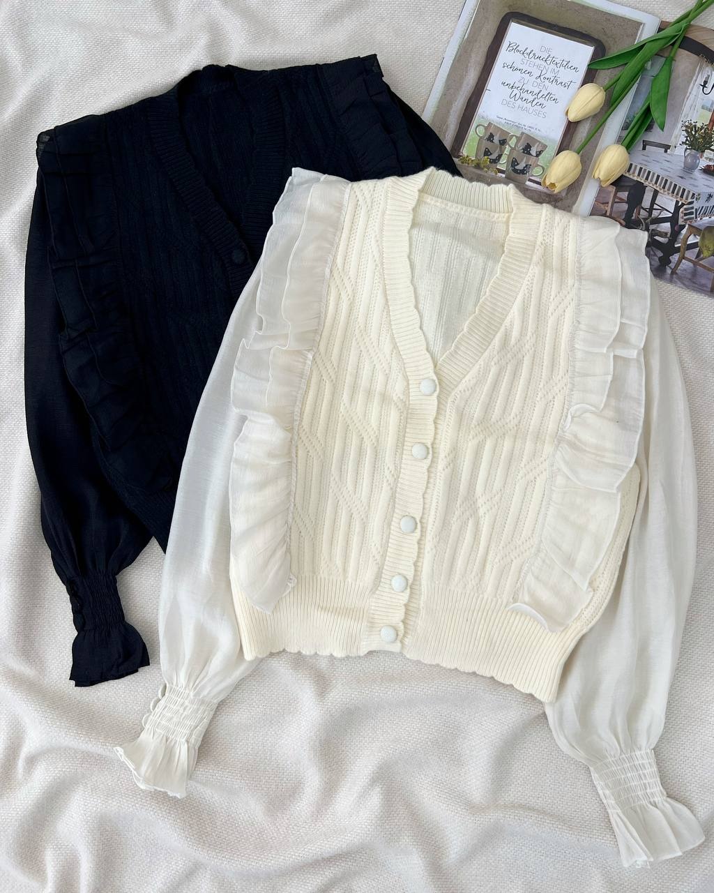 ژاکت بافت آستین مچی جلو چین کد 5208