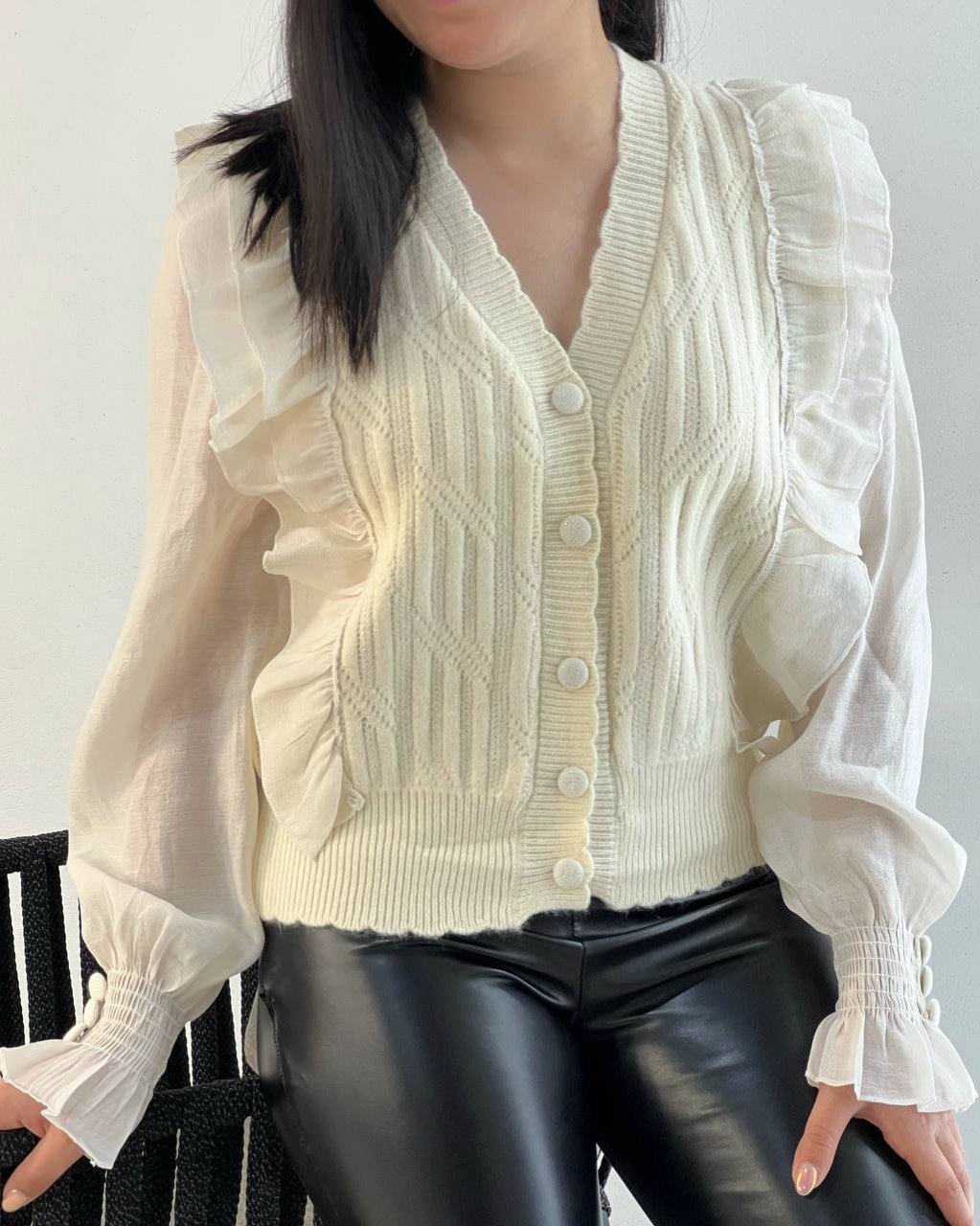 ژاکت بافت آستین مچی جلو چین کد 5208