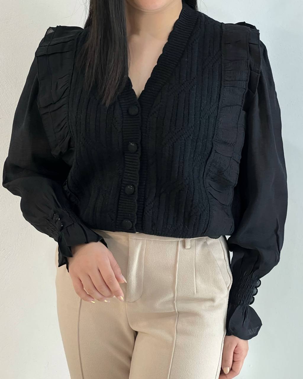 ژاکت بافت آستین مچی جلو چین کد 5208