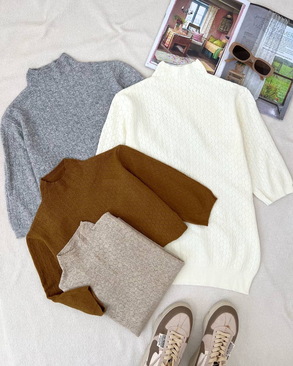 پلیور بافت آستین سه ربع 6 رنگ کد 5212