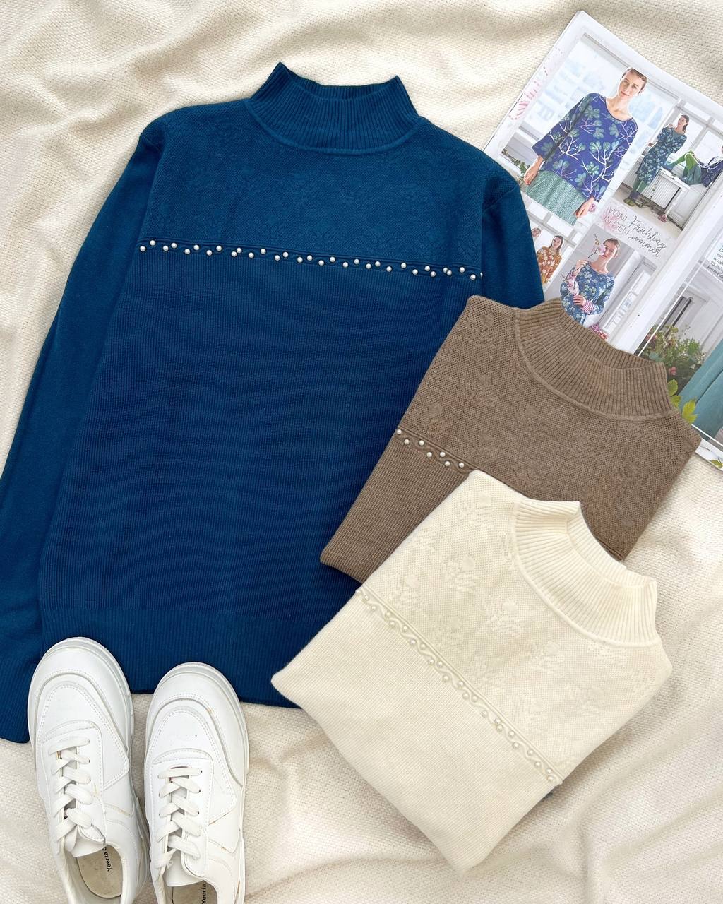 پلیور بافت سینه کارشده مروارید کد5213