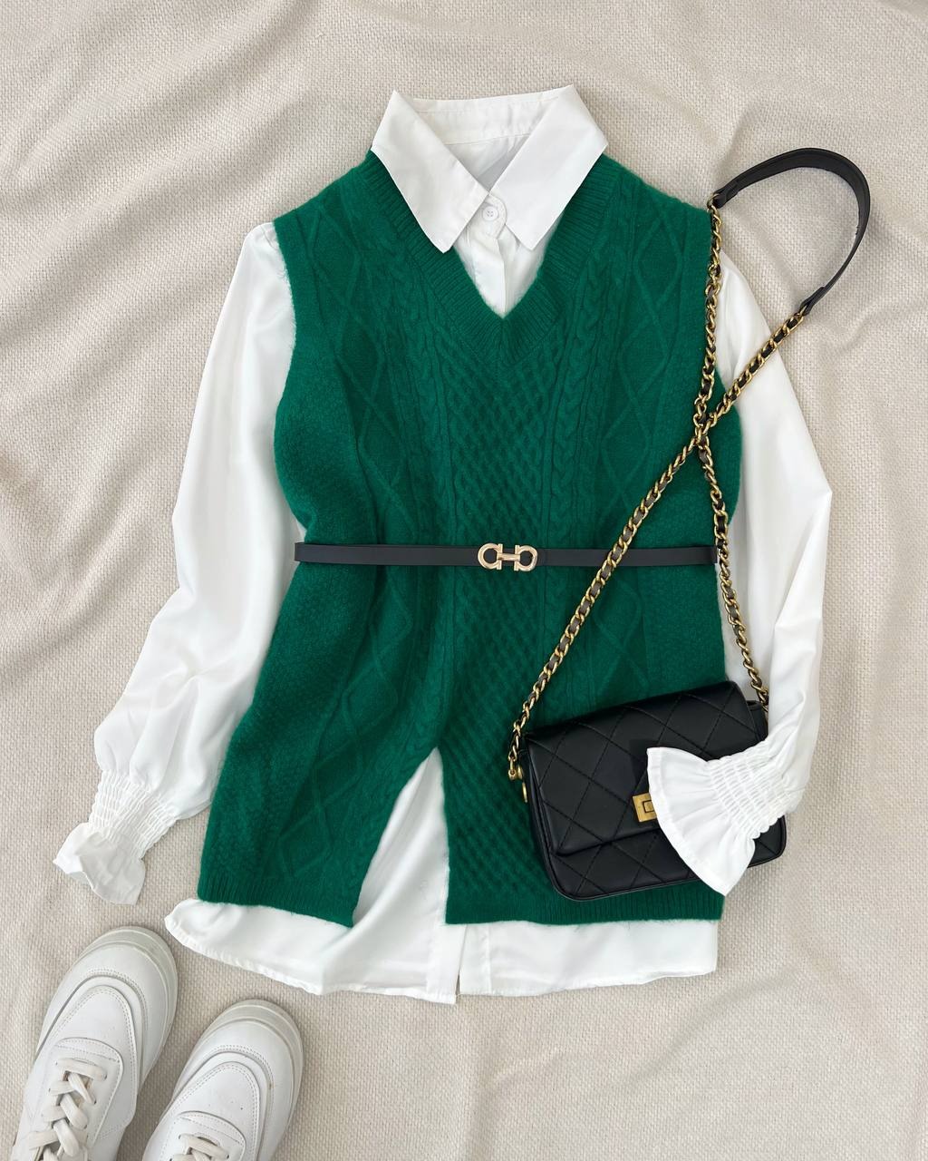 ست شومیز با وست بافت بهمراه کمربند کد 5215