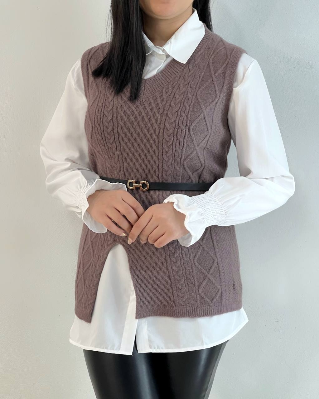 ست شومیز با وست بافت بهمراه کمربند کد 5215