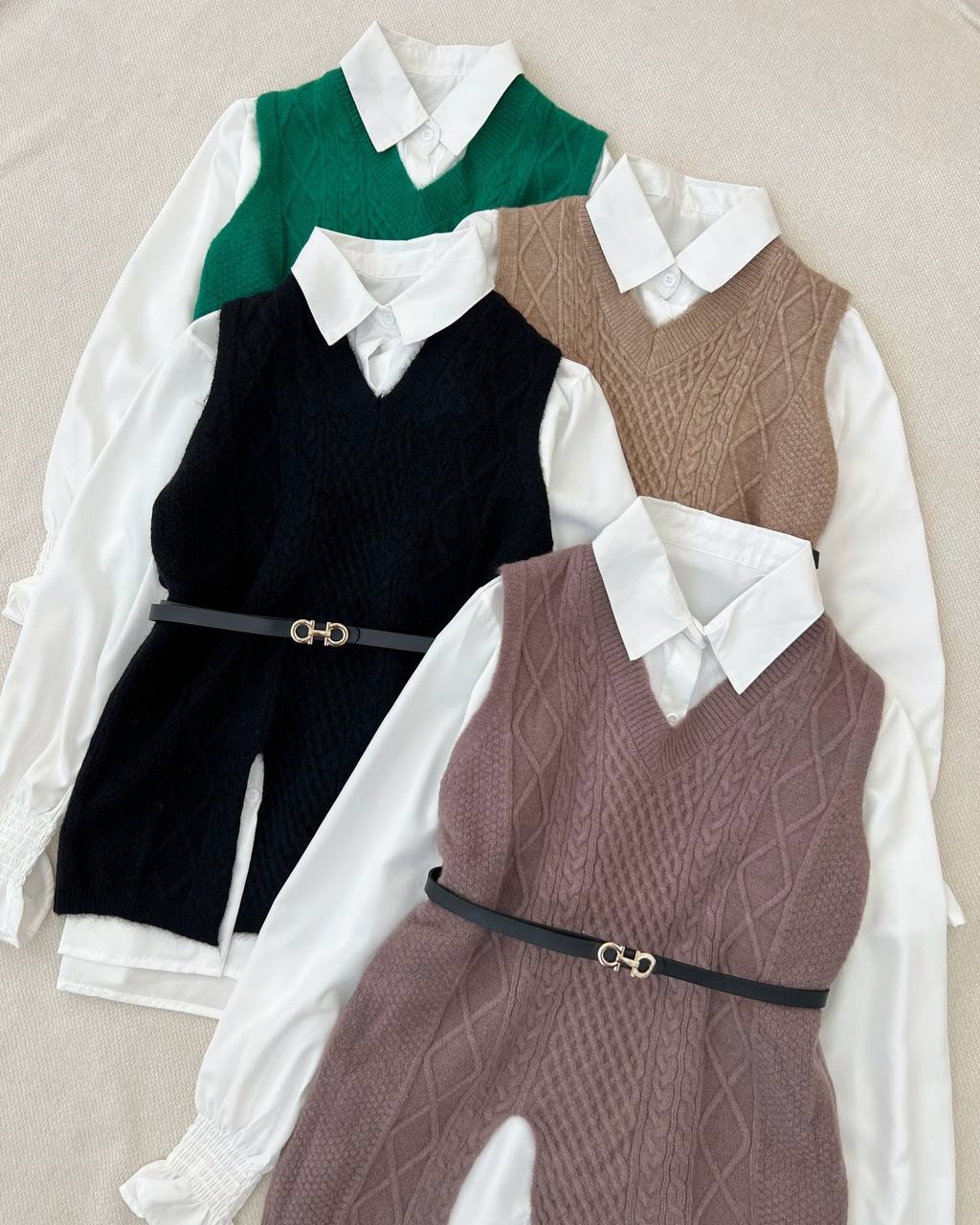 ست شومیز با وست بافت بهمراه کمربند کد 5215