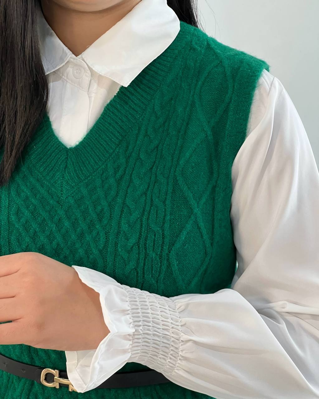 ست شومیز با وست بافت بهمراه کمربند کد 5215