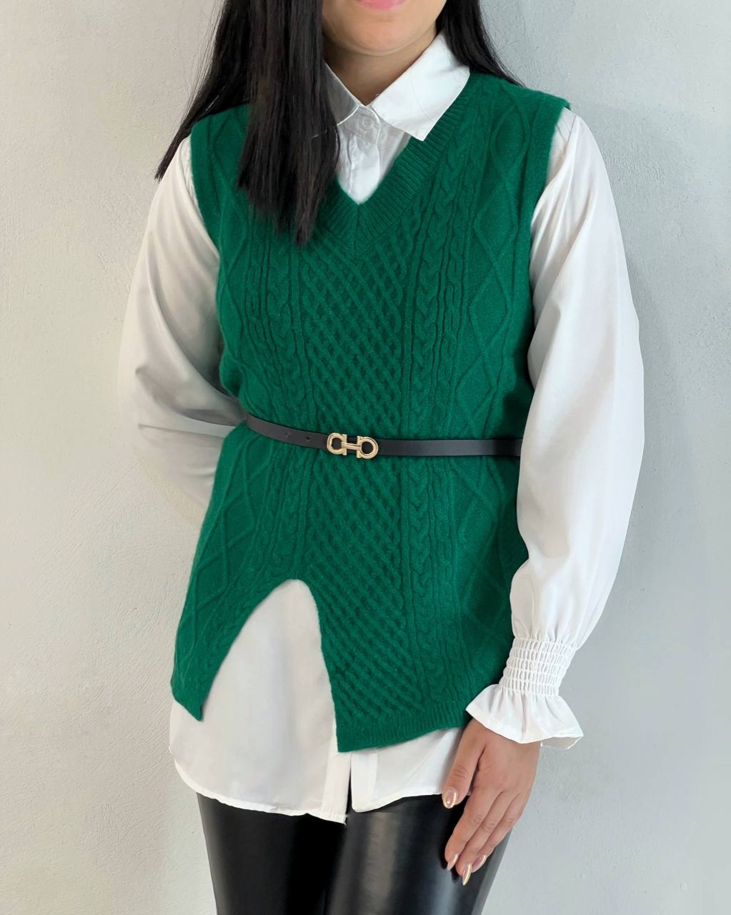 ست شومیز با وست بافت بهمراه کمربند کد 5215