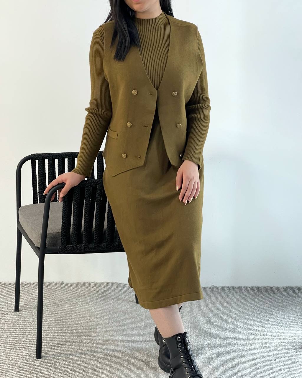 ست سارافون و جلیقه بافت کد 5217