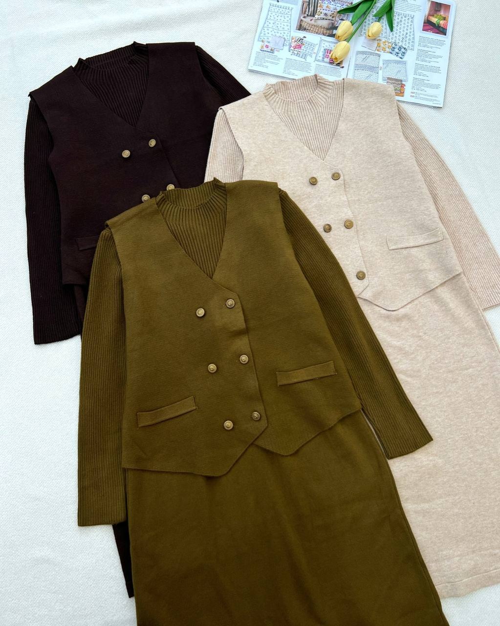 ست سارافون و جلیقه بافت کد 5217