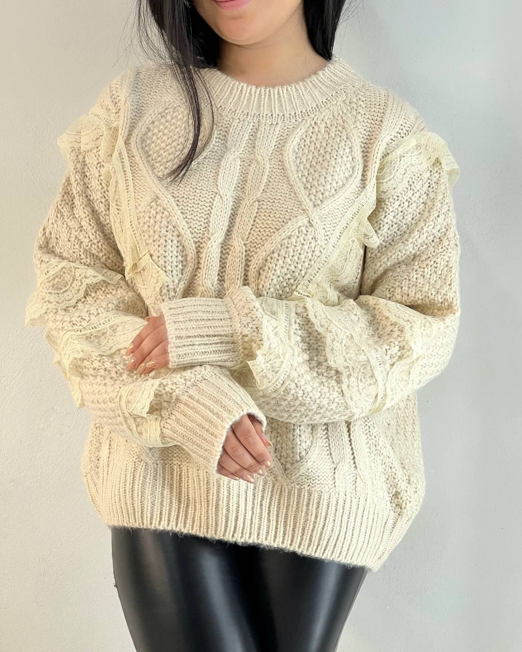 پلیور بافت سرشانه توری گرماژ بالا کد 5225