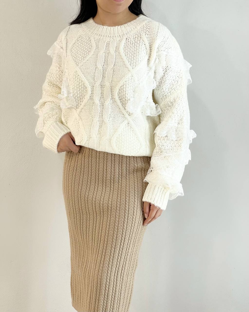 پلیور بافت سرشانه توری گرماژ بالا کد 5225