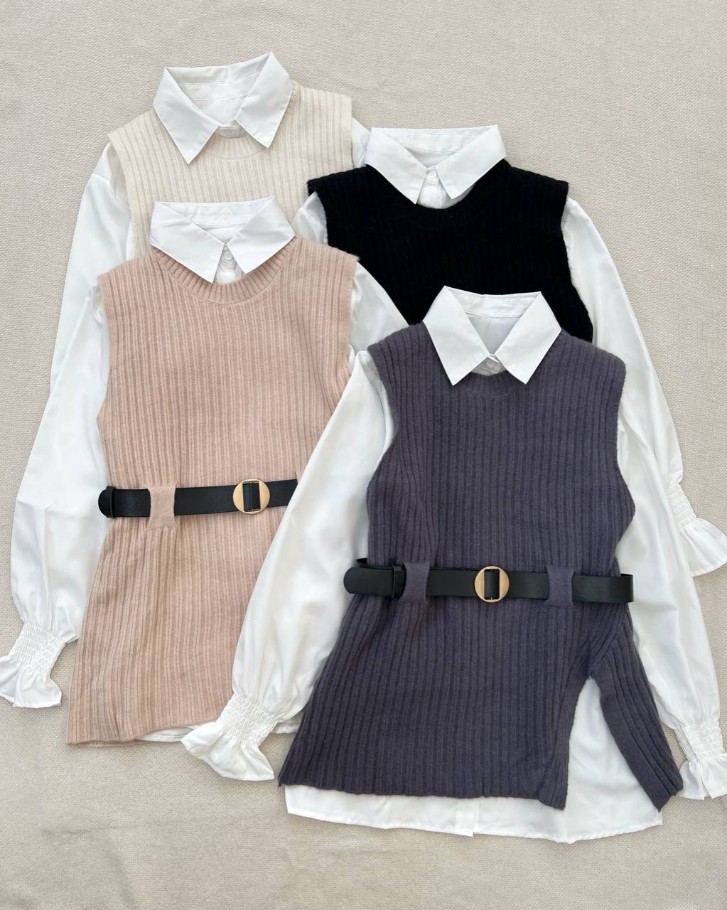 ست شومیز و جلیقه بافت بهمراه کمربند کد 5227