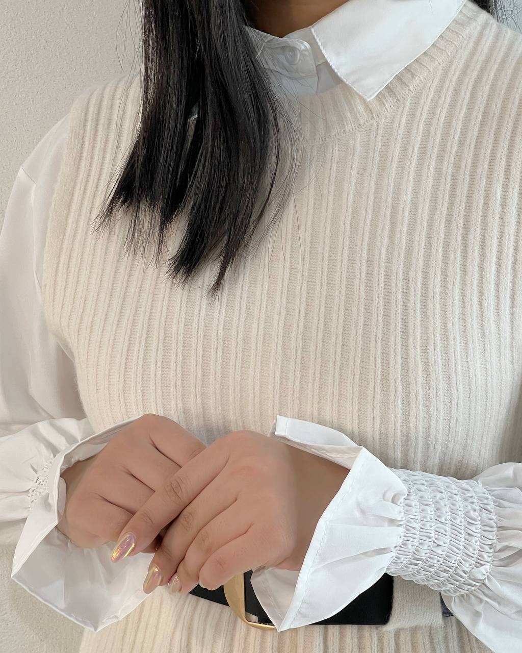 ست شومیز و جلیقه بافت بهمراه کمربند کد 5227