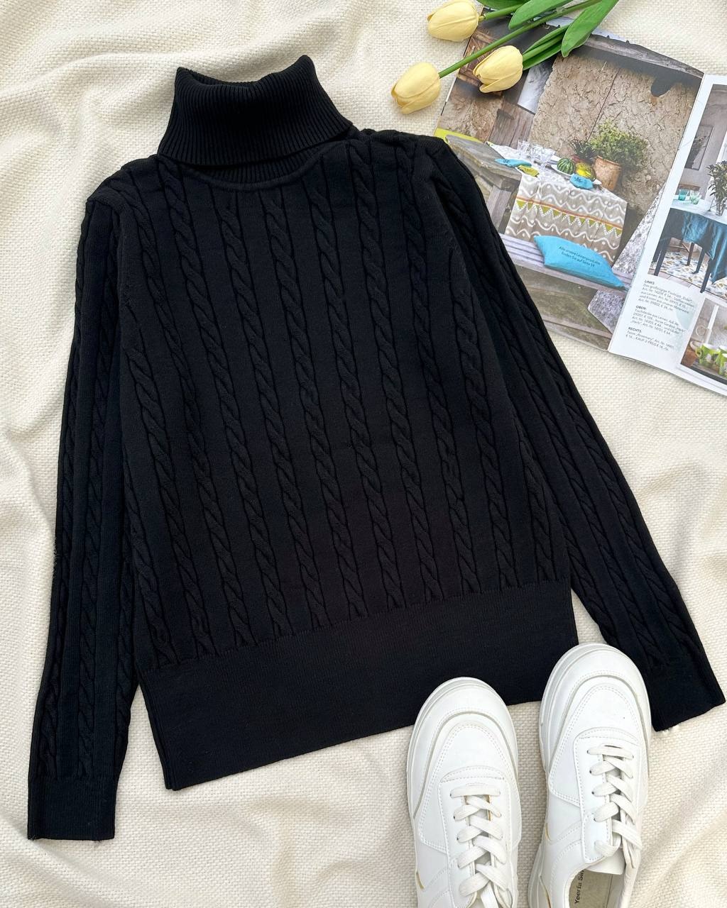 پلیور بافت یقه اسکی مشکی کد 5228