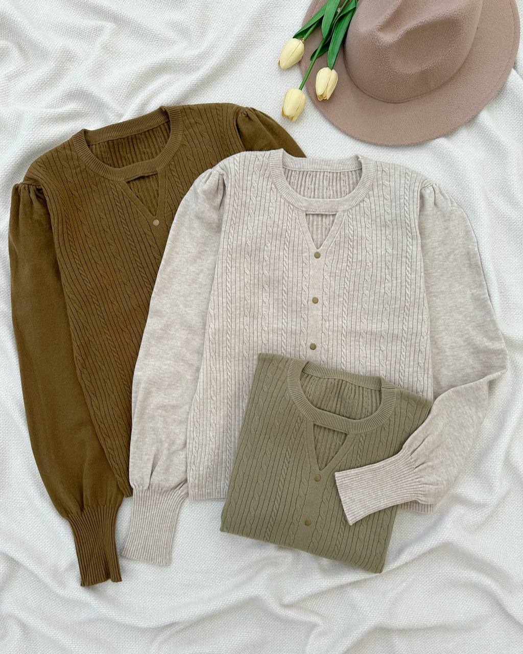 پلیور بافت زنجیری آستین مچی کد 5234