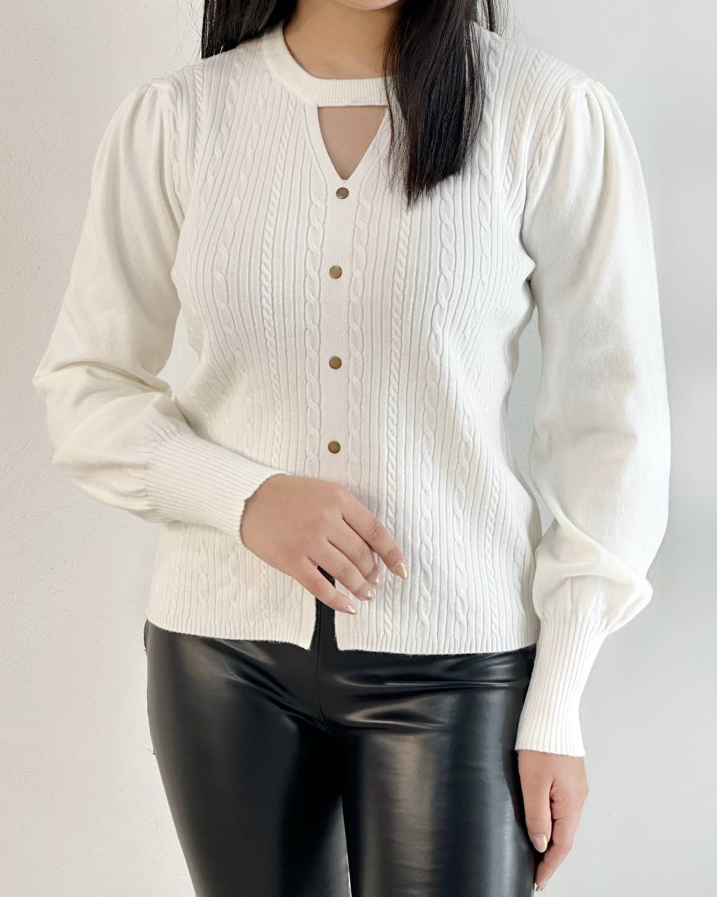 پلیور بافت زنجیری آستین مچی کد 5234