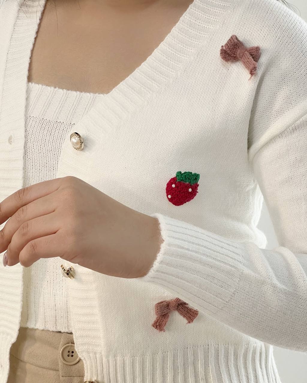 ست تاپ و رویی بافت توت فرنگی کد 5237