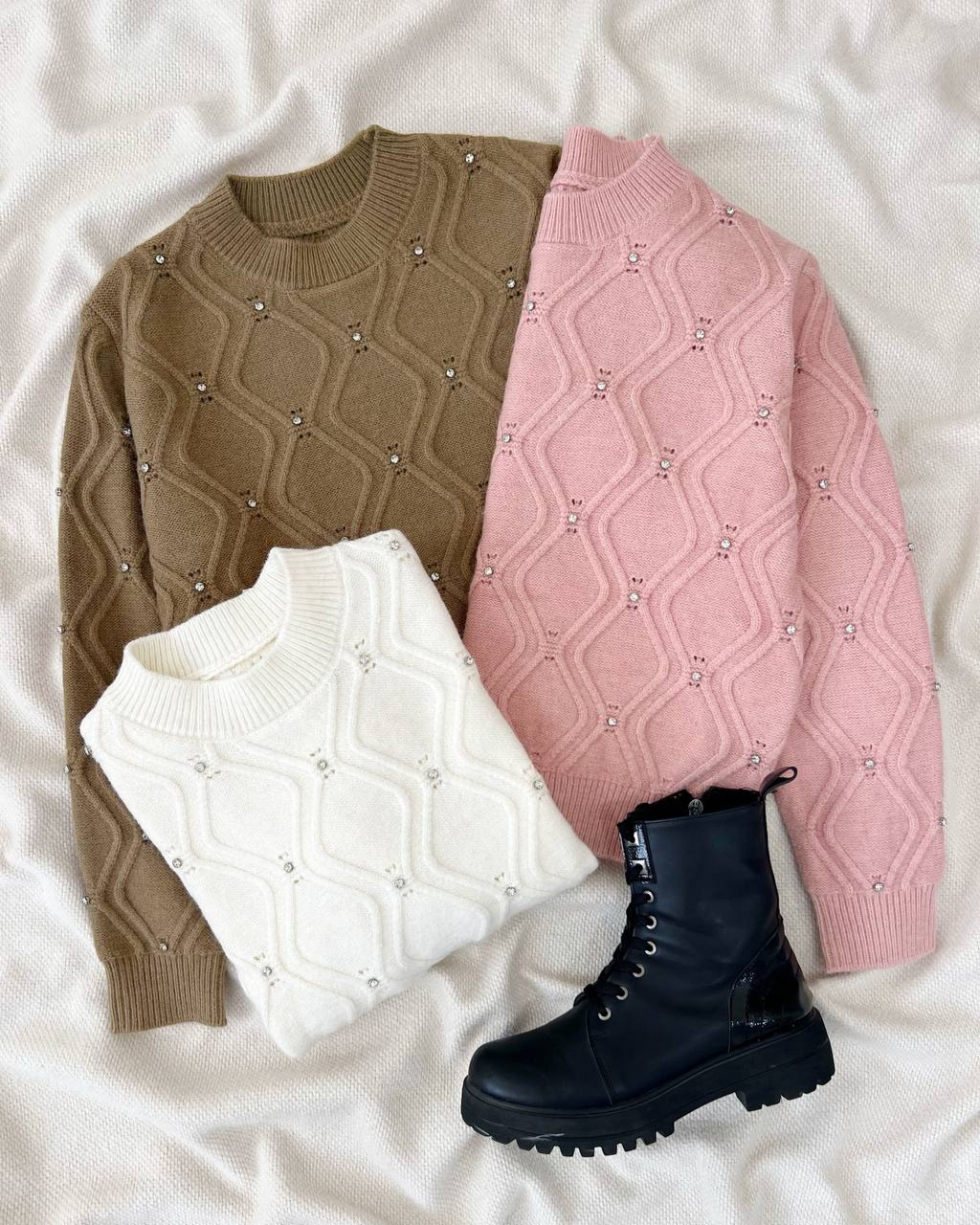 پلیور بافت لوزی نگین کد 5238