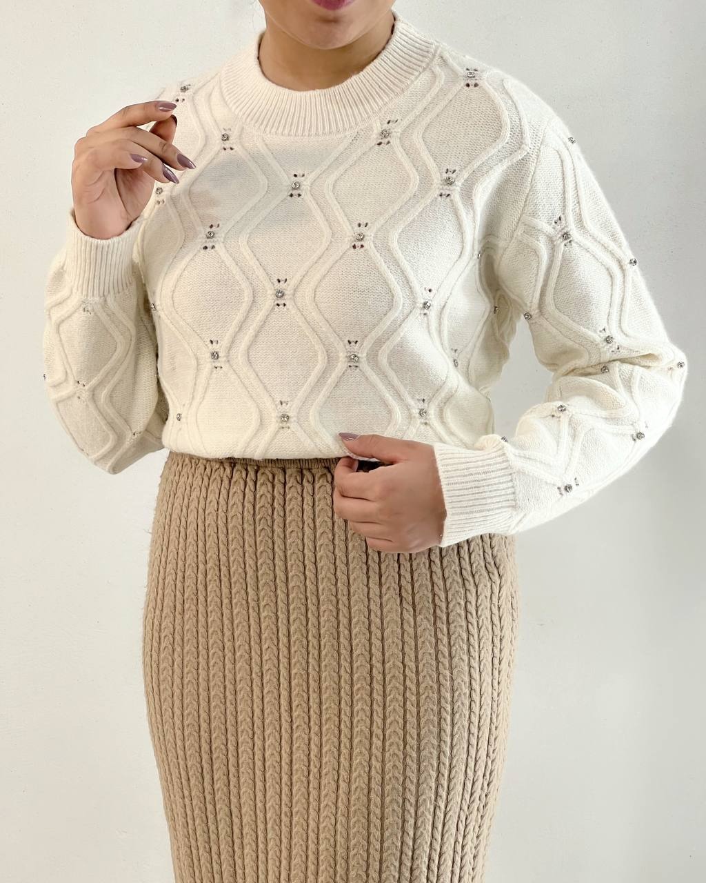 پلیور بافت لوزی نگین کد 5238