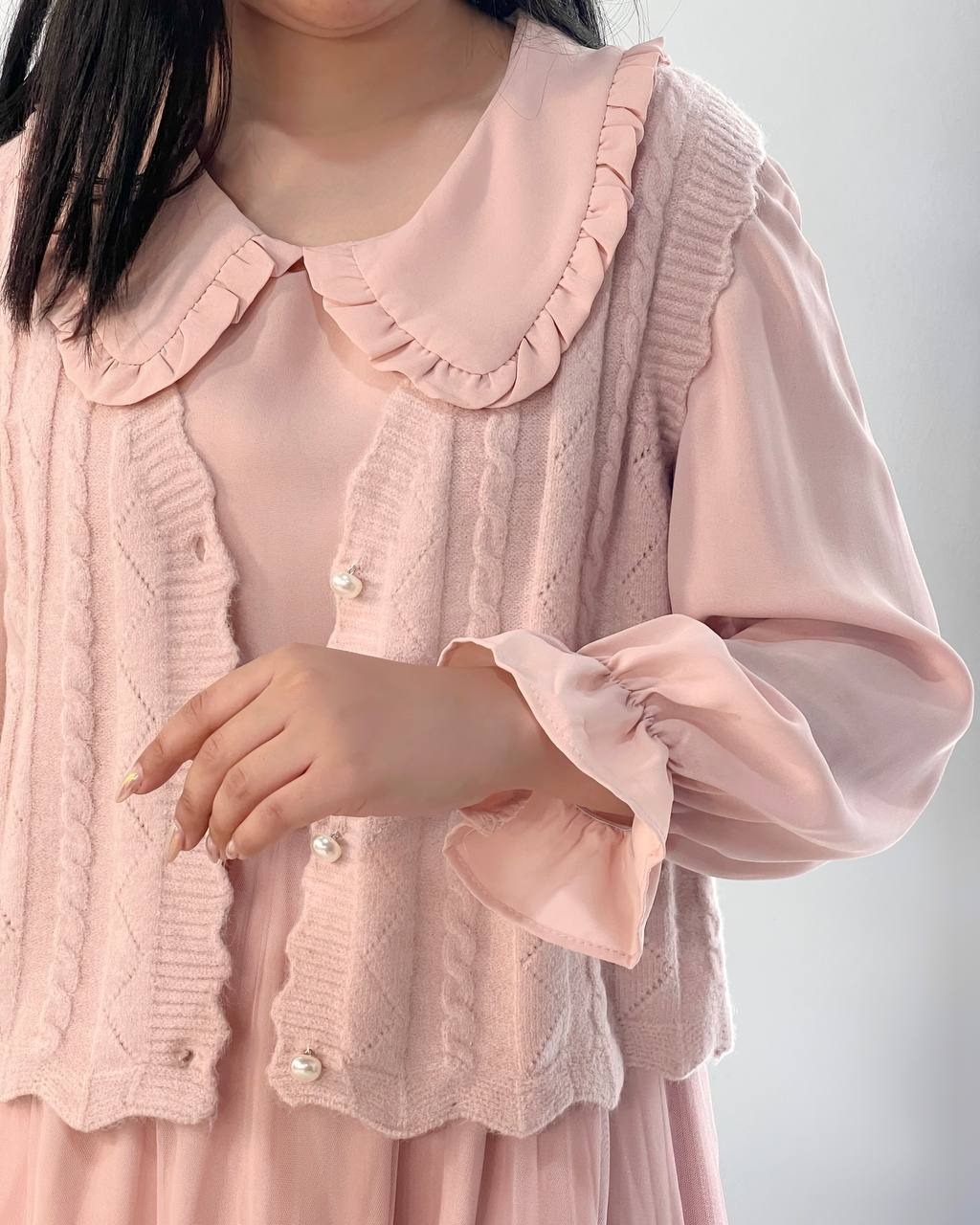 ست پیراهن بهمراه کمربند و جلیقه بافت کد5240