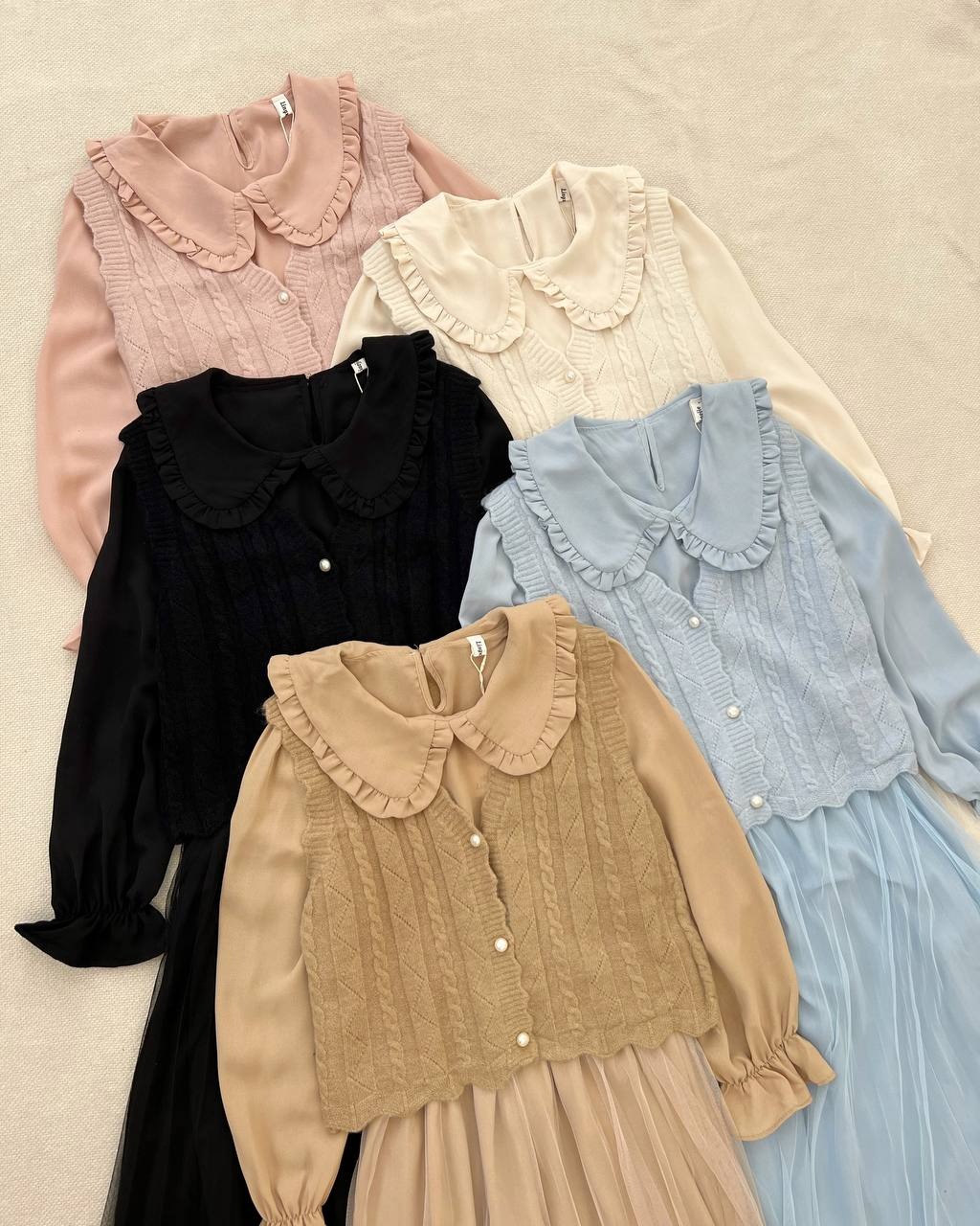 ست پیراهن بهمراه کمربند و جلیقه بافت کد5240