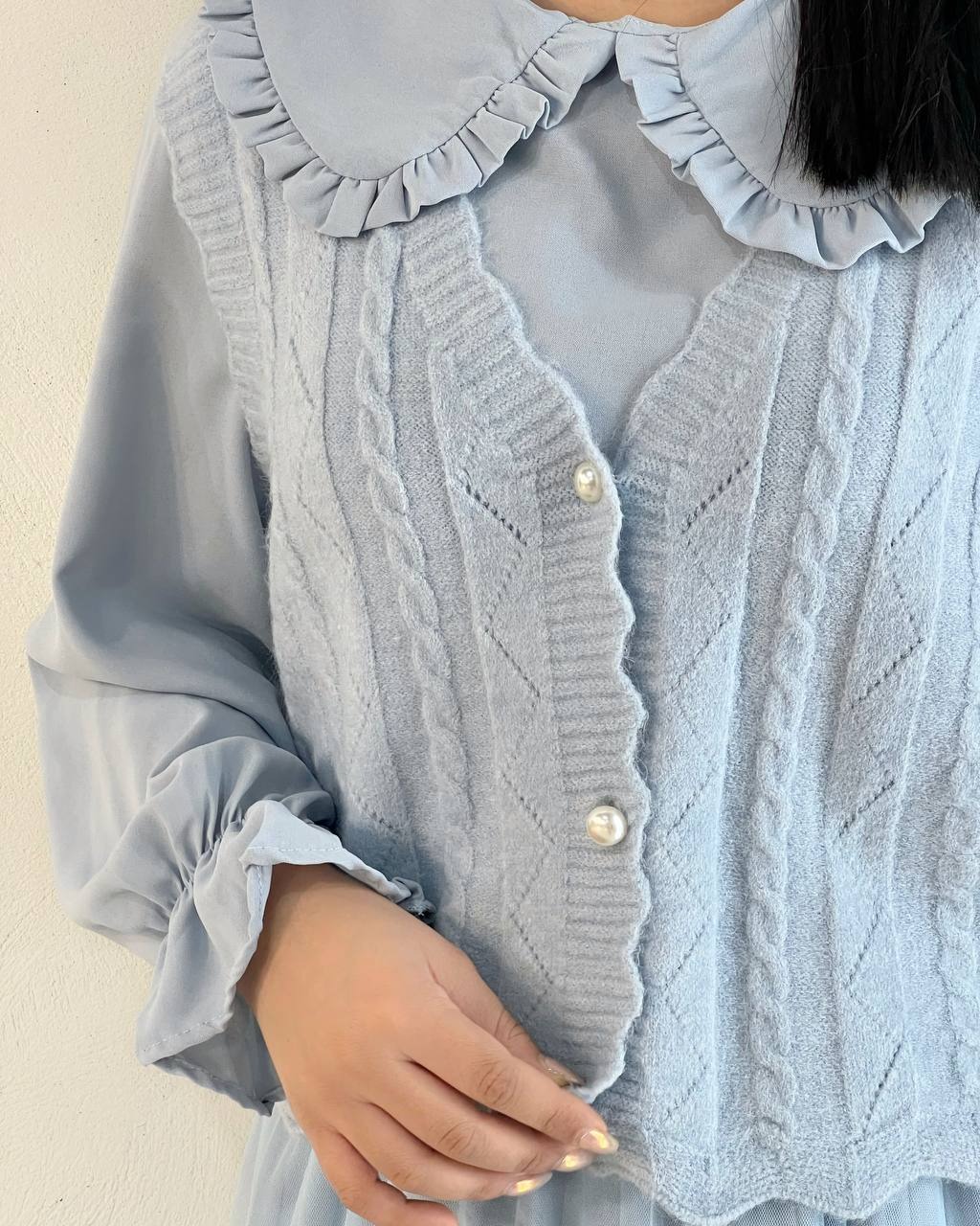 ست پیراهن بهمراه کمربند و جلیقه بافت کد5240