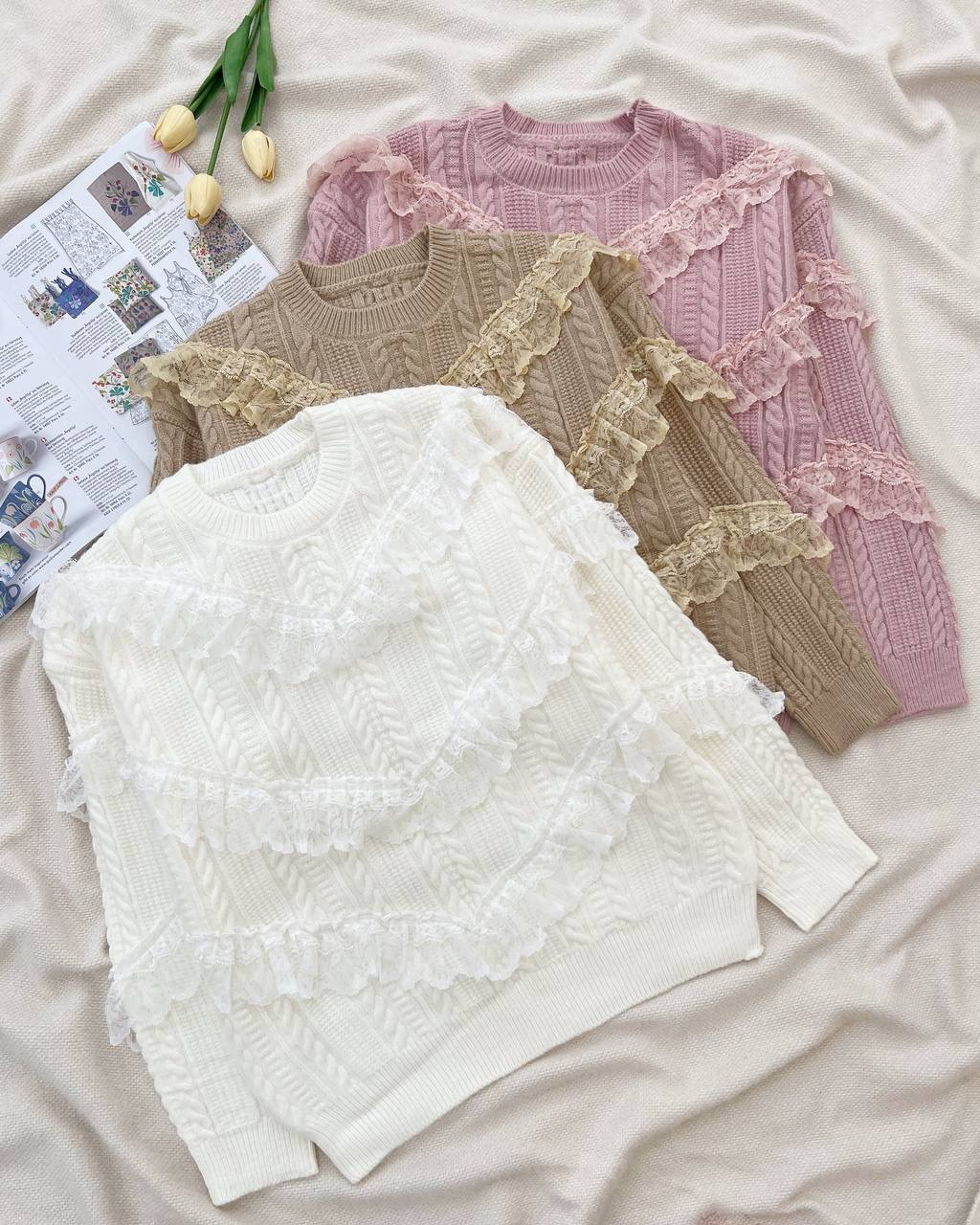 پلیور بافت زنجیری تور دوزی کد 5248