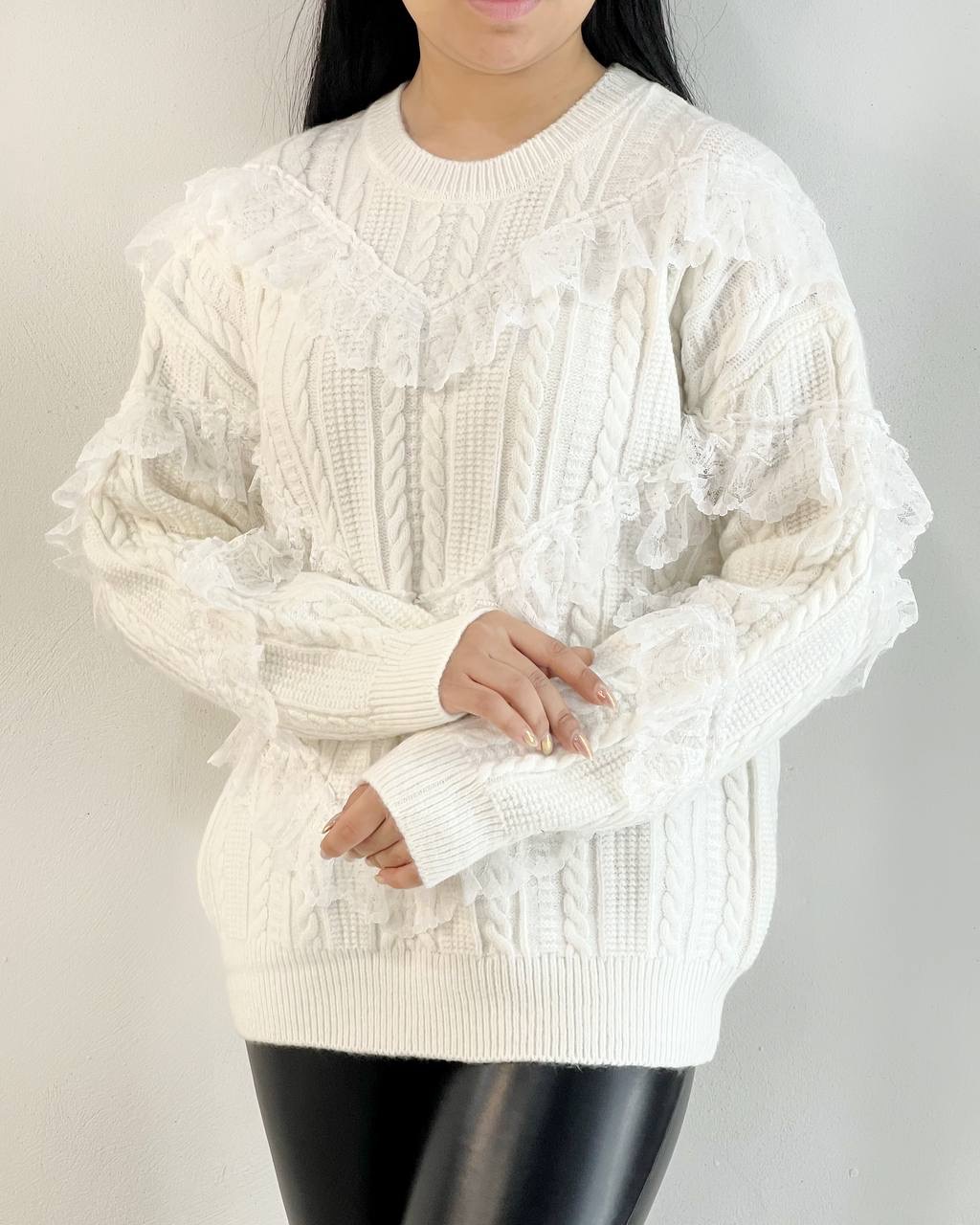 پلیور بافت زنجیری تور دوزی کد 5248