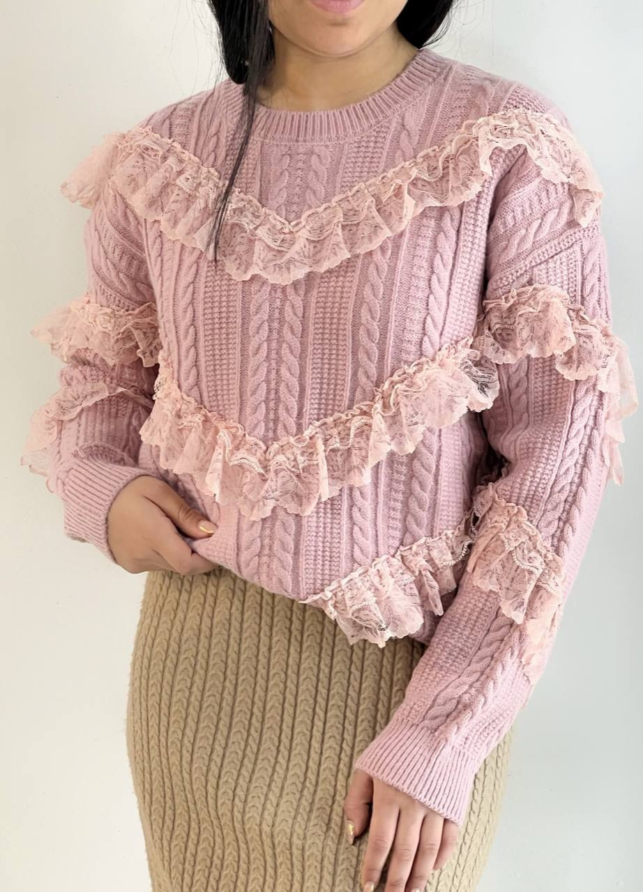 پلیور بافت زنجیری تور دوزی کد 5248