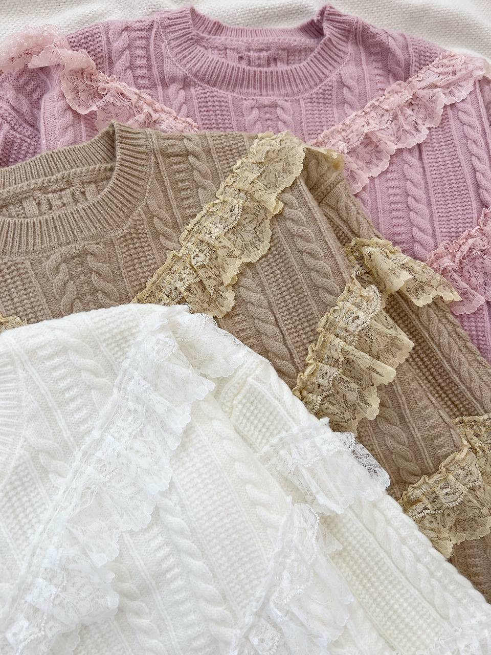 پلیور بافت زنجیری تور دوزی کد 5248