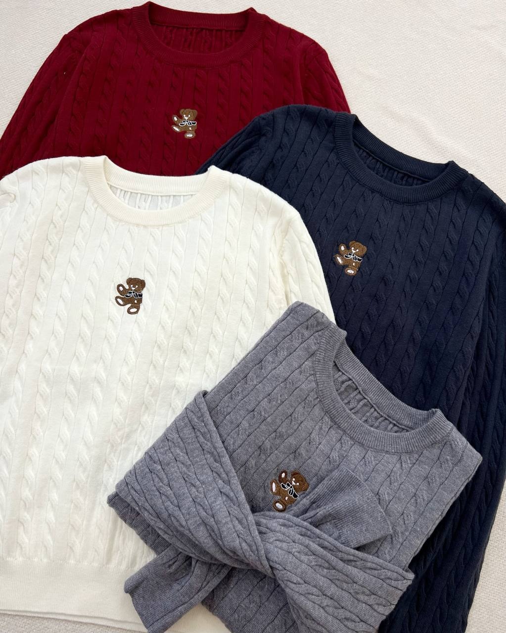 پلیور بافت زنجیری با گلدوزی تدی کد 5252