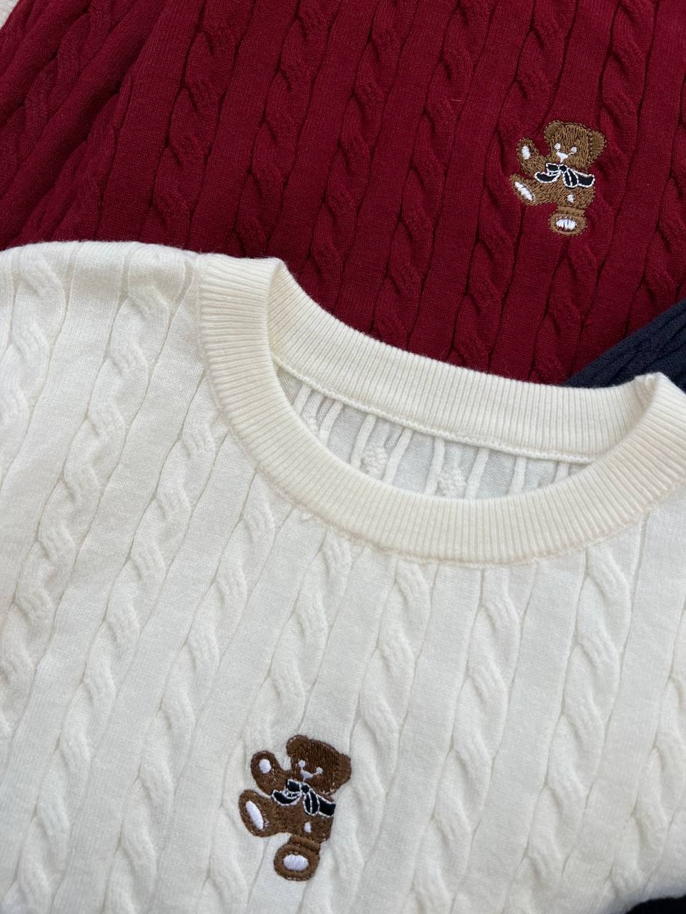 پلیور بافت زنجیری با گلدوزی تدی کد 5252