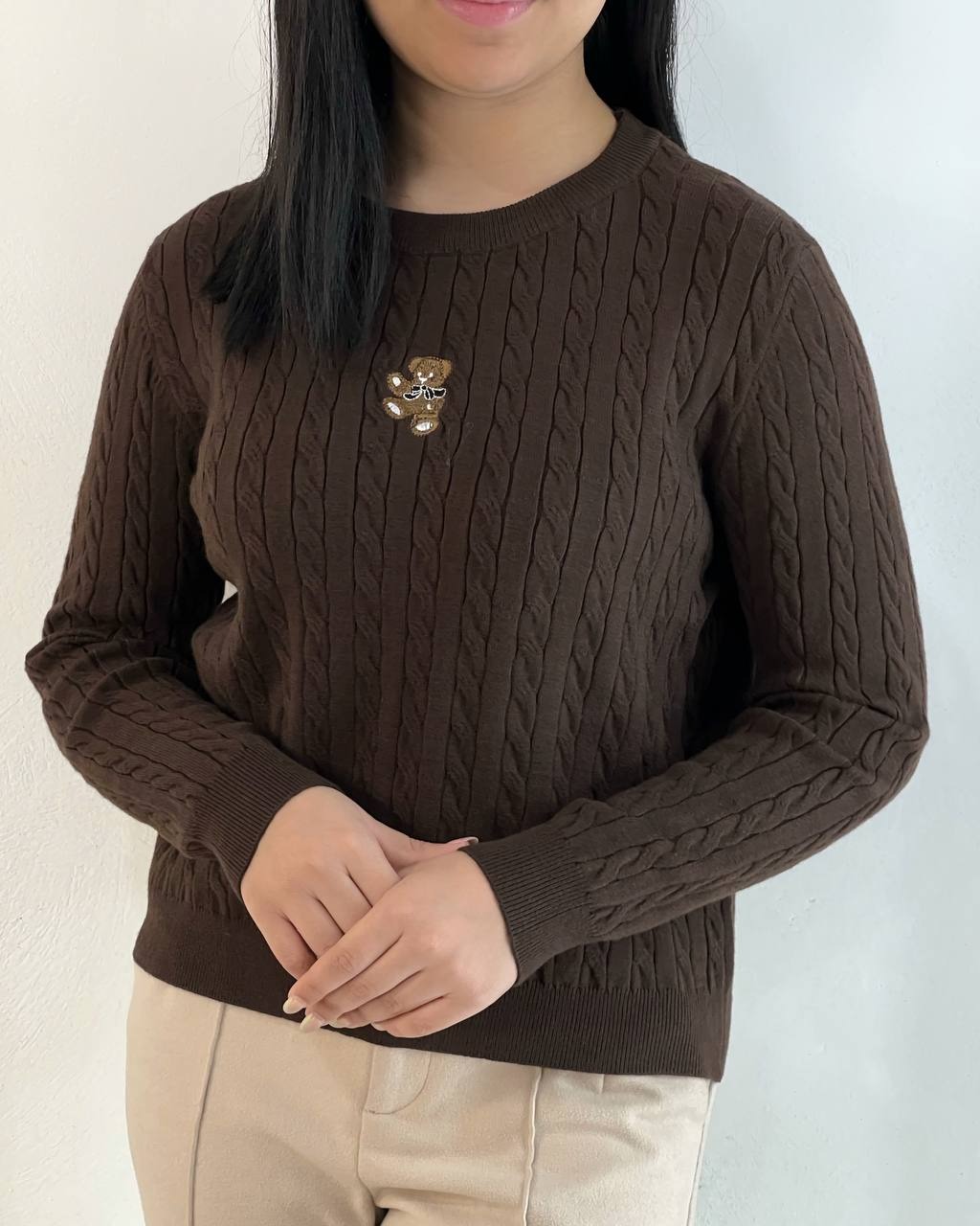 پلیور بافت زنجیری با گلدوزی تدی کد 5252