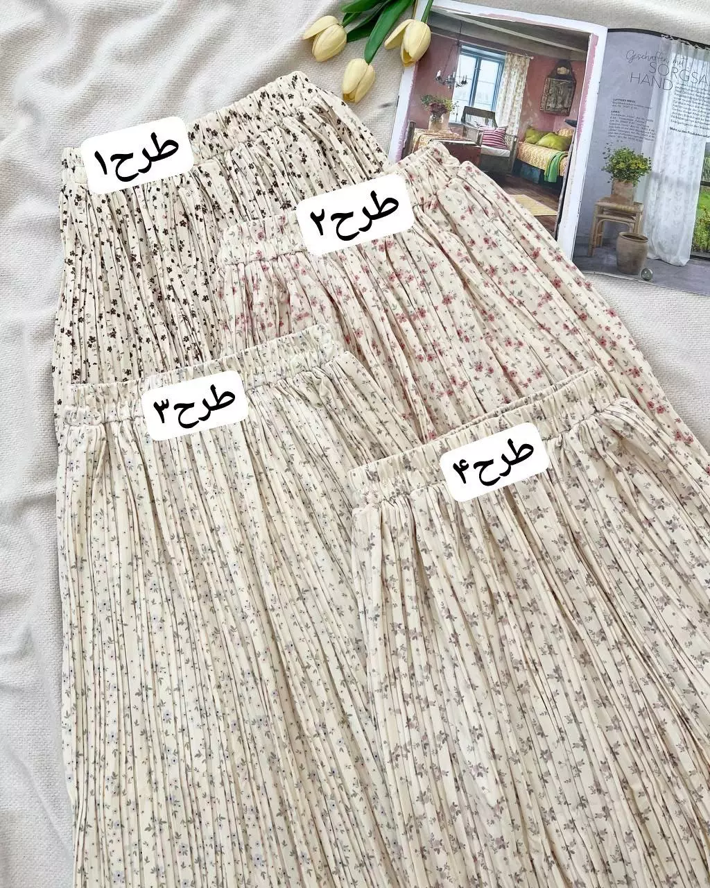 دامن مخمل پلیسه گل ریز کد 5274