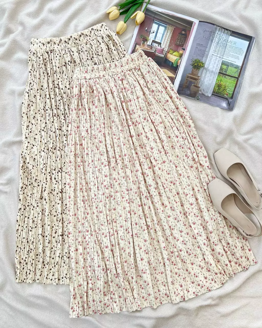 دامن مخمل پلیسه گل ریز کد 5274