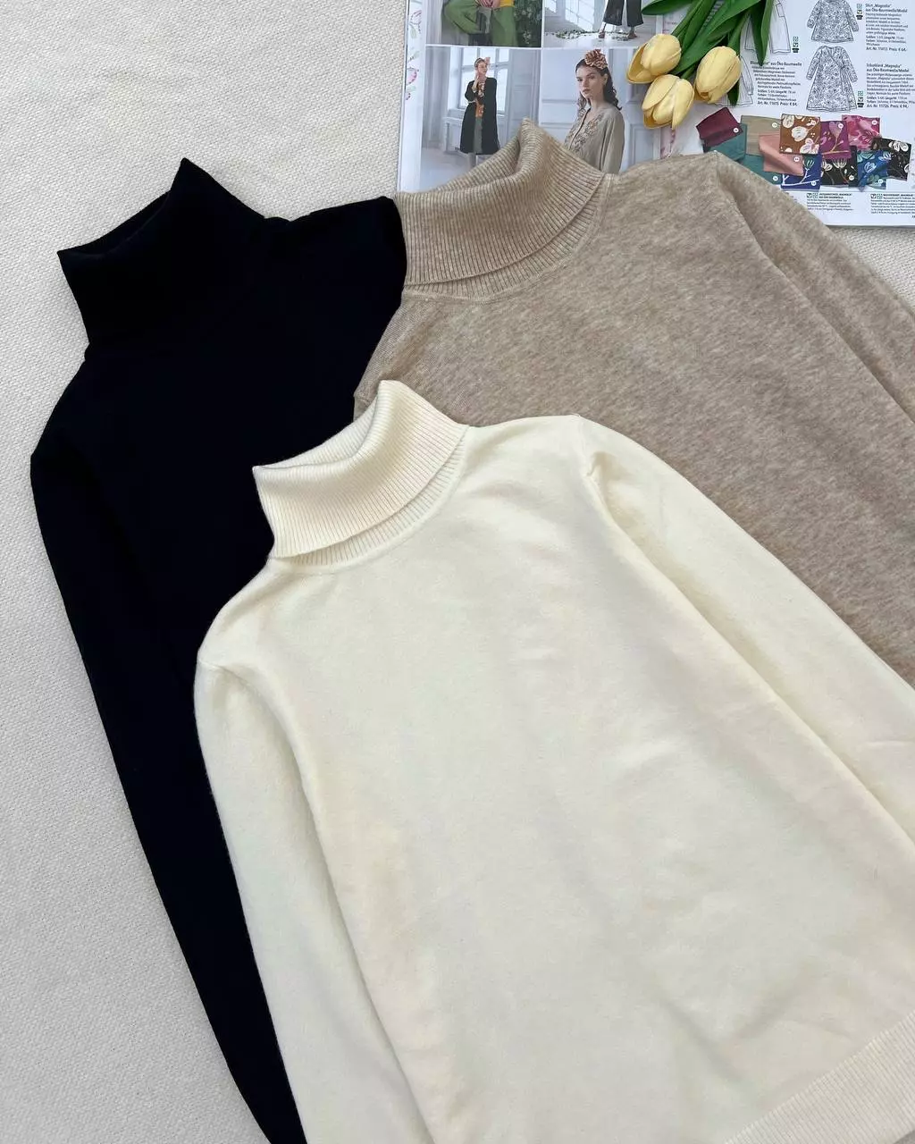 پلیور بافت یقه اسکی ساده سه 3 رنگ کد 5293