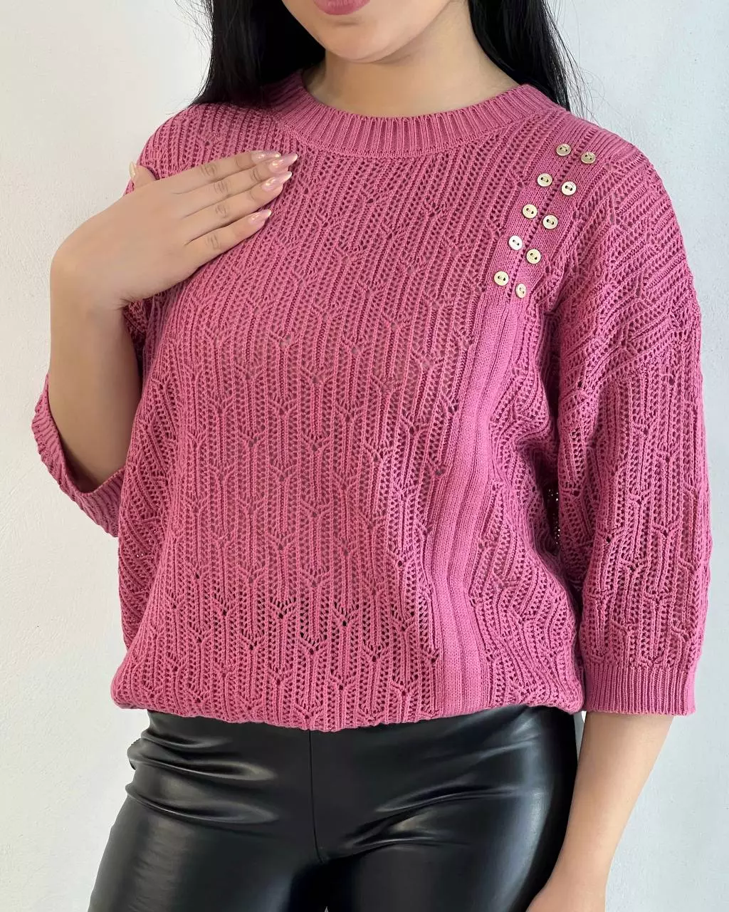 پلیور بافت قلاب بافی استین سه ربع کد 5300