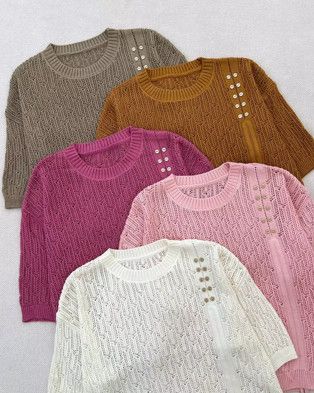 پلیور بافت قلاب بافی استین سه ربع کد 5300