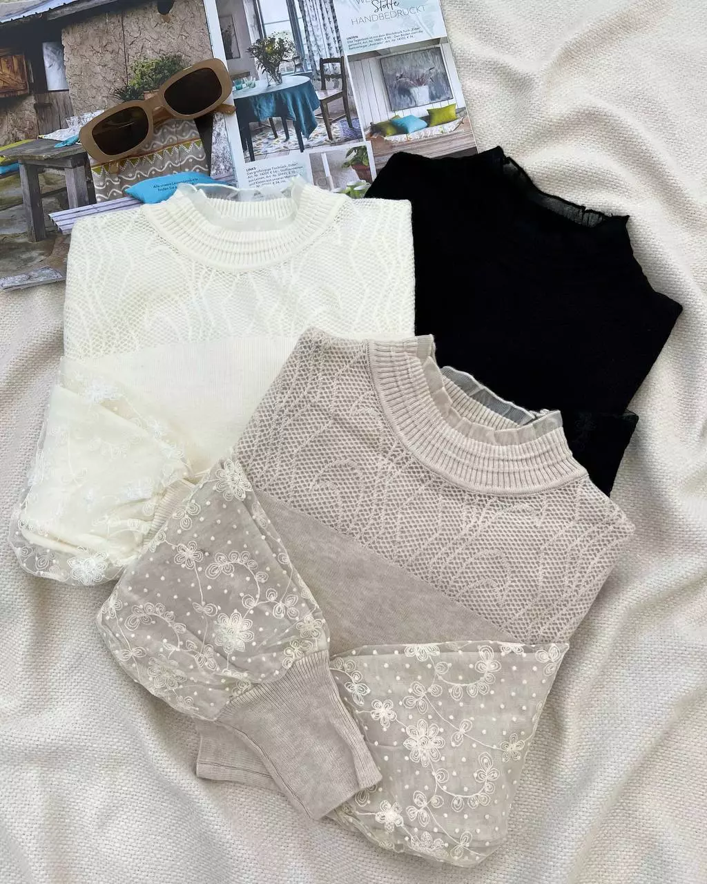 پلیور بافت آستین کارشده 3 رنگ کد 5305