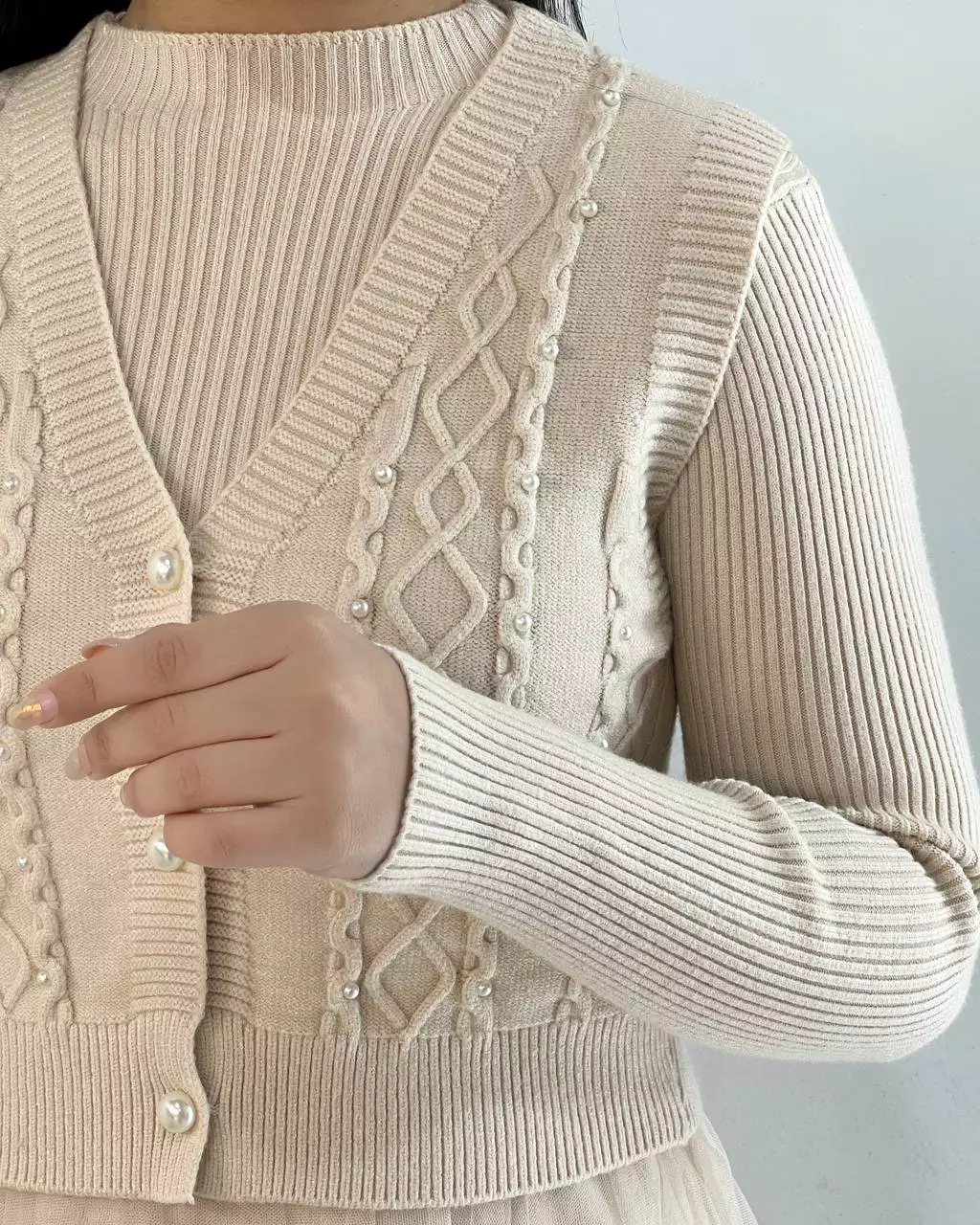 ست پیراهن و جلیقه بافت مروارید دوزی کد 5312