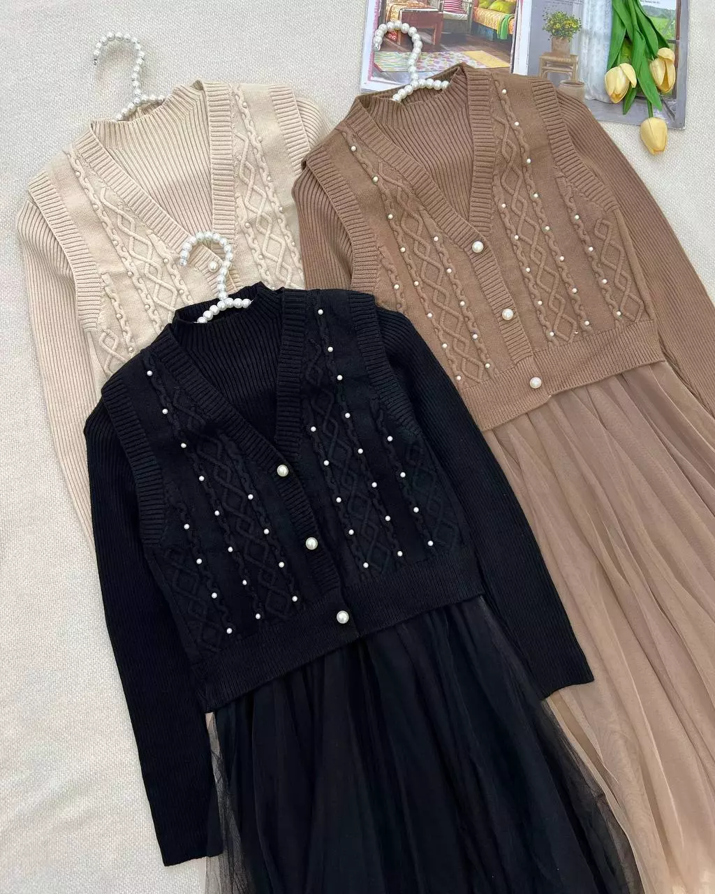 ست پیراهن و جلیقه بافت مروارید دوزی کد 5312