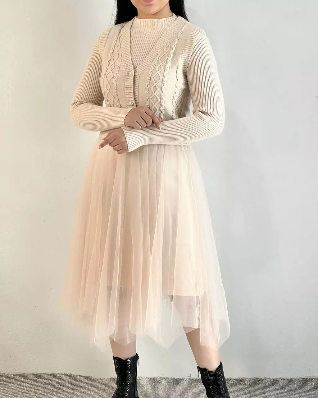 ست پیراهن و جلیقه بافت مروارید دوزی کد 5312