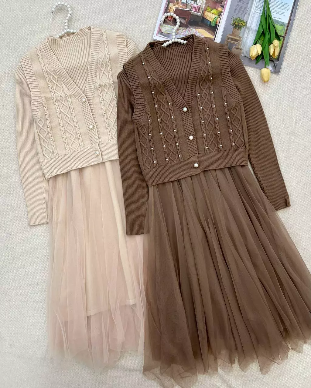 ست پیراهن و جلیقه بافت مروارید دوزی کد 5312